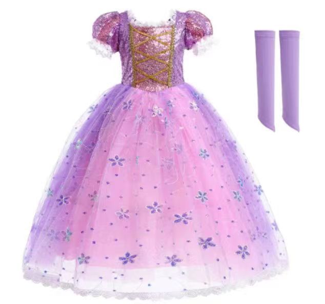 Prinsessklänning med långt hår för barnmaskerad_voghion.com