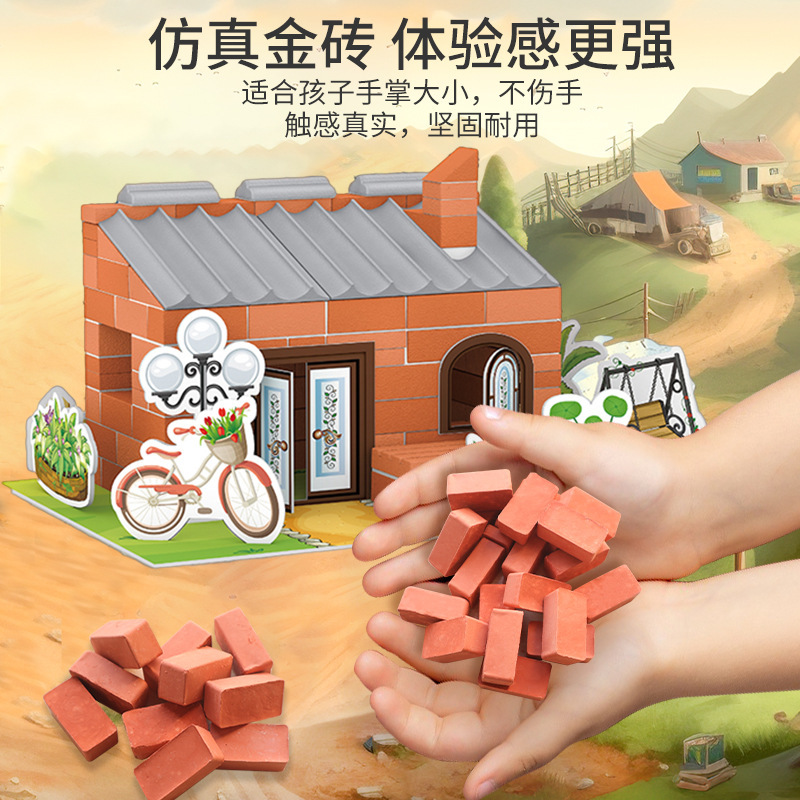 Masón diy construyendo a mano casa mini cabaña modelo arquitecto maestro de simulación ladrillo construyendo casa juguetes