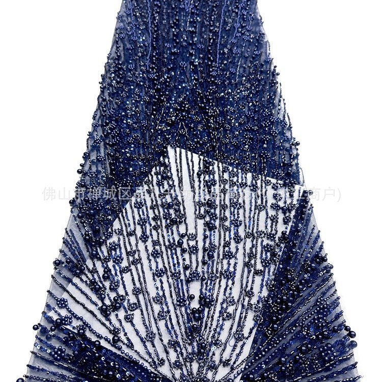 Radiante ventilador tubo perla tela de malla de perla retrógrada mano perla tela de boda de cola de pez en stock