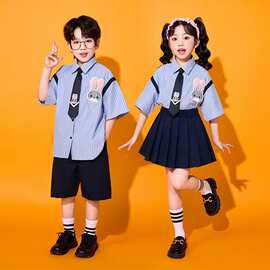 小学生校服毕业照英伦风儿童短袖幼儿园夏季童套装童装A类有领标