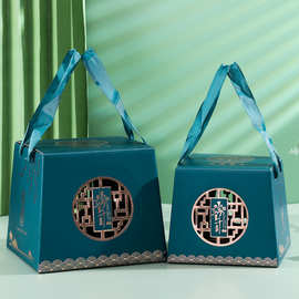 粽子包装盒创意手提纸箱粽子礼盒端午节梯形漏空包装新款盒子绿色