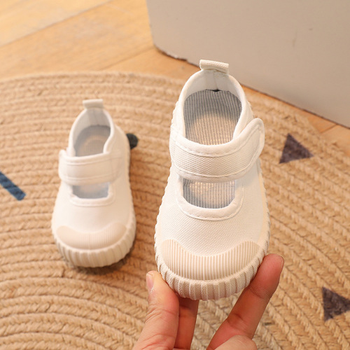 Solid Soft Sole Non-Slip Baby Shoes for Boys and Girls Canvas Shoes Square Mouth Kindergarten Lightweight Open Mouth White Shoes Spring and Autumn Items