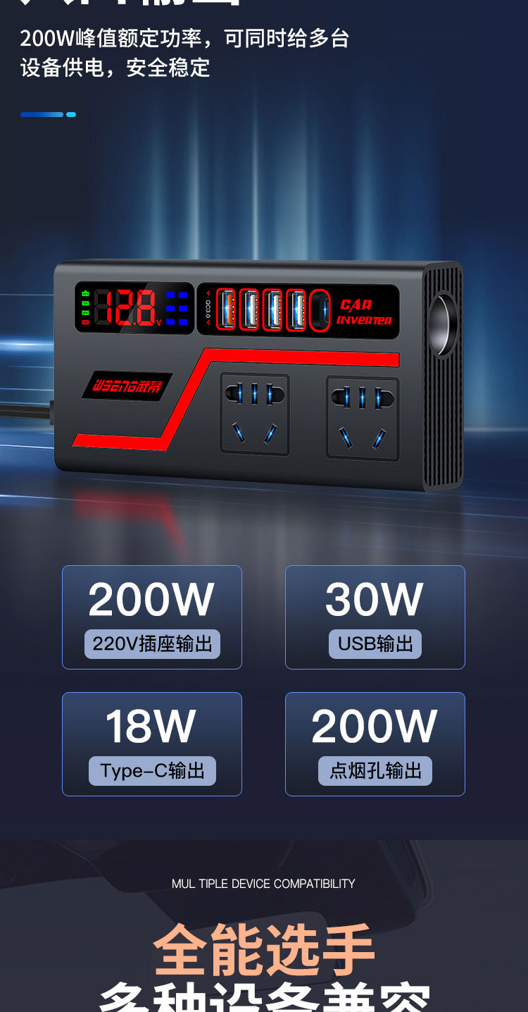 Car Inverter Converter Plug 12V24V to 220V Power Socket Cigarette Lighter Car Fast Charger