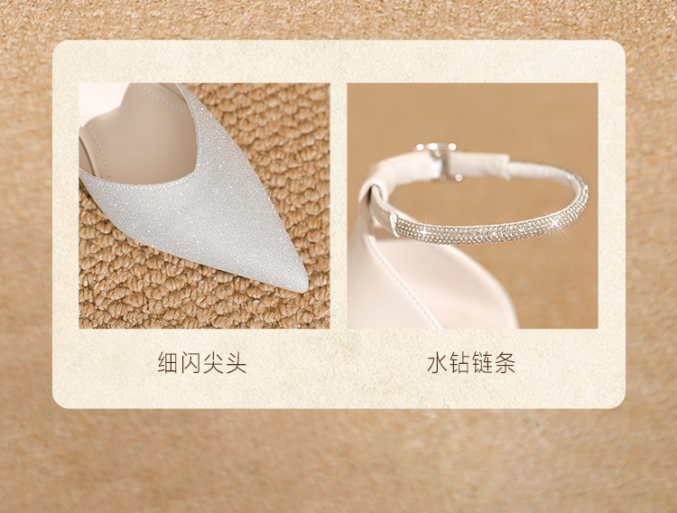 Sandal cao gót nữ mũi nhọn đính đá hở mũi kiểu Pháp — IE91 Hạnh chi tiết 6