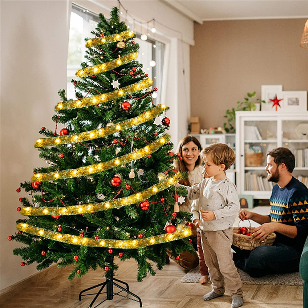 LED Christmas Tree Decorative Lights Ribbon String Double Layer Hot Foil Ribbon Copper Wire Festive Atmosphere Lights_voghion.com
