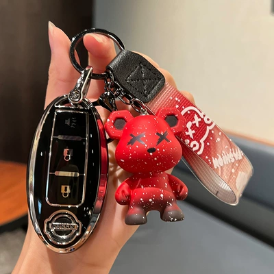 Suitable for Nissan Teana Car key bag - nissan-b-smart-3-key-single-shell-black-red-violence-bear-pendant