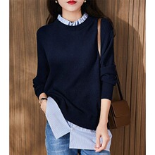 外贸专柜撤柜国际大牌剪标女装原单衬衫拼接假两件上衣长袖针织衫