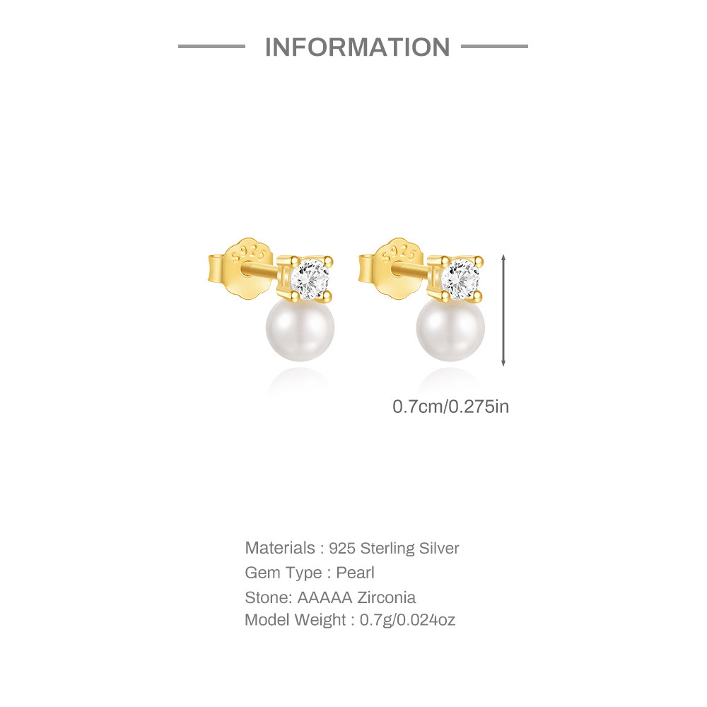 Pearl, Zircon Inlay Material 1 Pair 925 Sterling Silver Pearl Zircon 925 Sterling Silver Earrings Geometric Drop Earrings Ear Studs