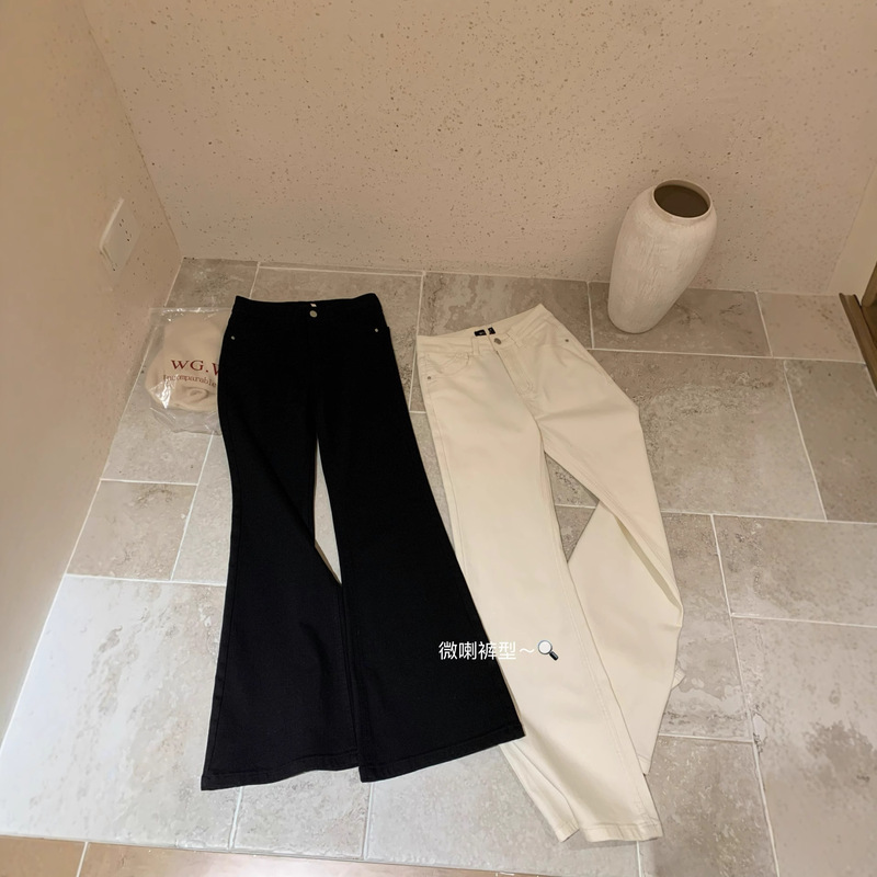 WGWE7360十三行女装2025秋装新款微喇叭牛仔裤高腰长裤直筒阔腿裤|undefined