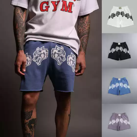 New Men's Cartoon Loose Printed Shorts Cotton Summer Raw Edge Casual Sports Pants Fitness Sports Five-Point Pants