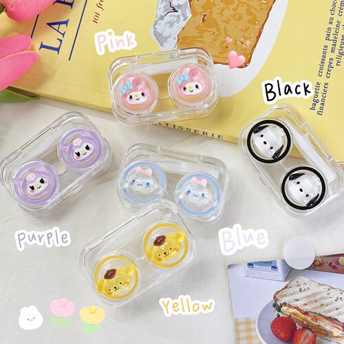 Korean style simple transparent puppy contact lens box small and cute cartoon fine glitter three-dimensional decorative contact lens companion box