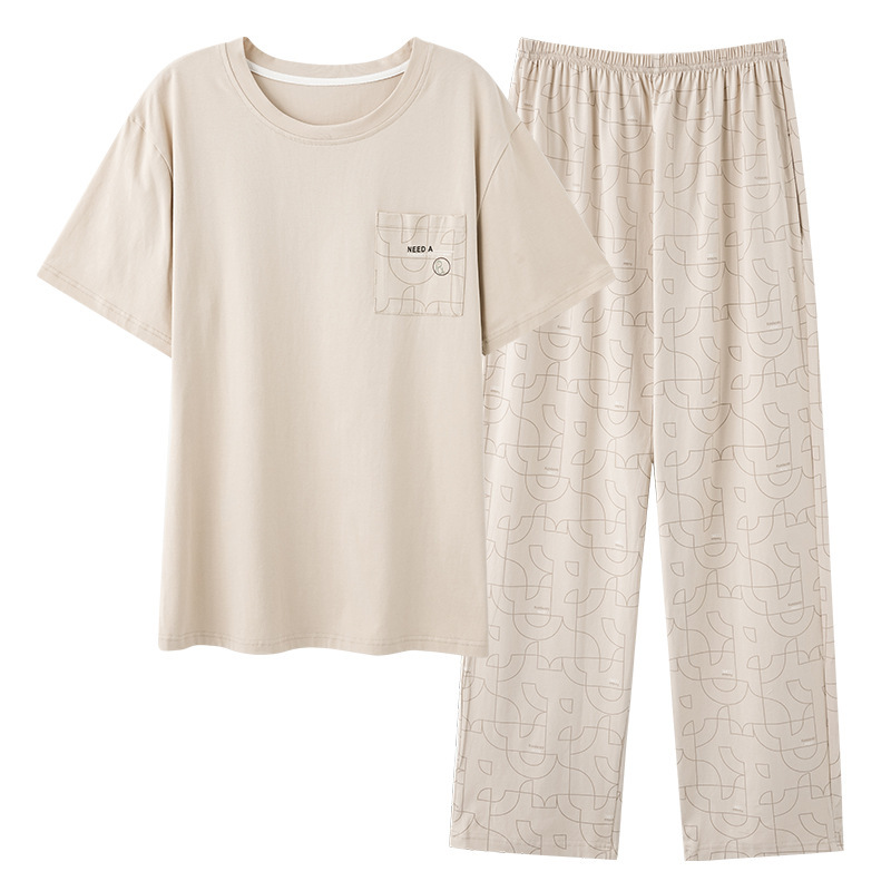 綿100%の男性用パジャマ、夏用の薄手の半袖ズボン、高級スーツ、屋外で着用できる男性用の綿のホーム服|undefined