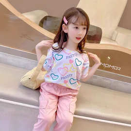 女童新款潮牌满身爱心街头短袖上衣日系小清新洋气女孩夏季短袖