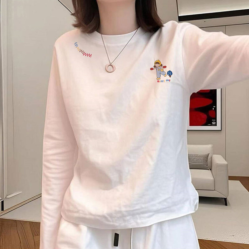 White Cotton Long-Sleeved T-Shirt for Women 2025 New Winter Velvet Inner Layering Shirt Early Autumn Chic Chic Top