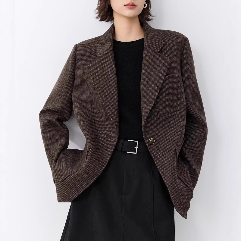 Pre-Sale Spring and Autumn New Style Old Money Style Wool Tweed Retro Structured Straight-Cut Blazer for Women