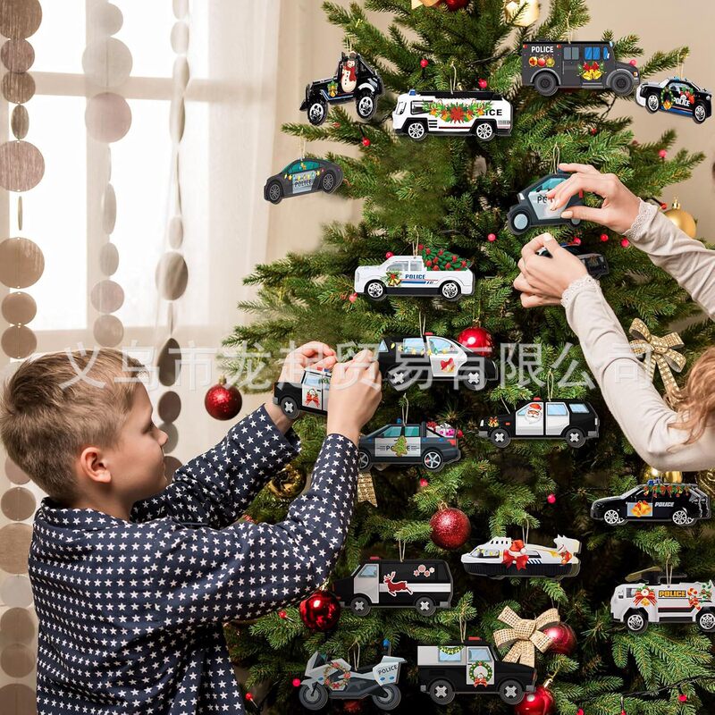 アマゾン36個クリスマスツリー車両交通テーマ自動車ペンダントクリスマス木製ペンダントセット家庭装飾|undefined
