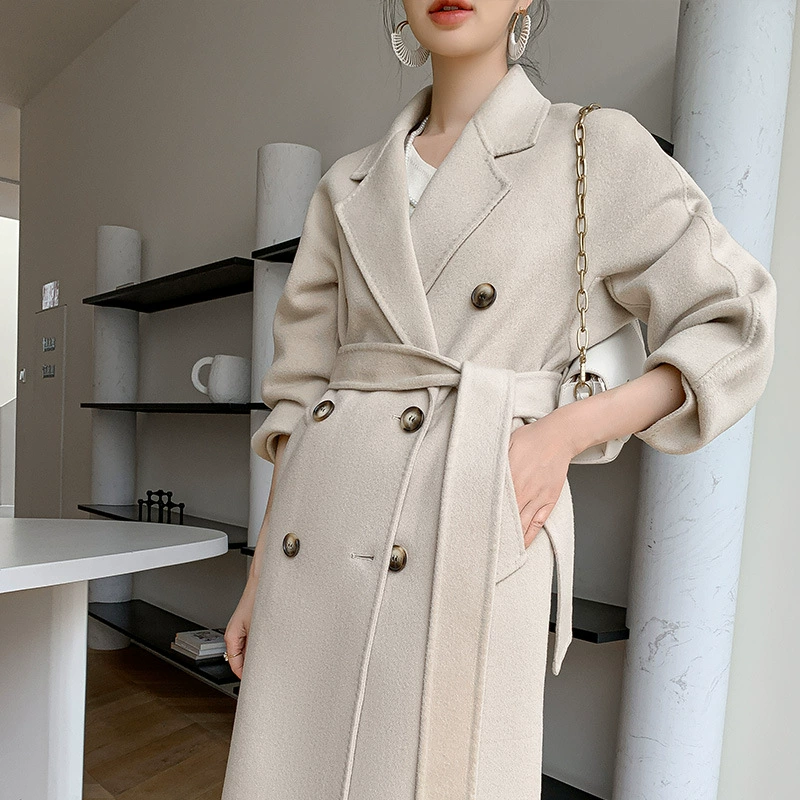 Demi-season woolen suit, двойная лицевая длинная классическая шерстяная пальто, средняя длина