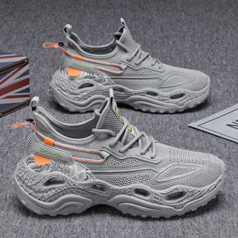 2025 nuevos zapatos de hombre, zapatos para correr transpirables tejidos voladores, zapatos de baloncesto de tendencia casual, aumento elástico de malla, zapatos deportivos de amortiguación