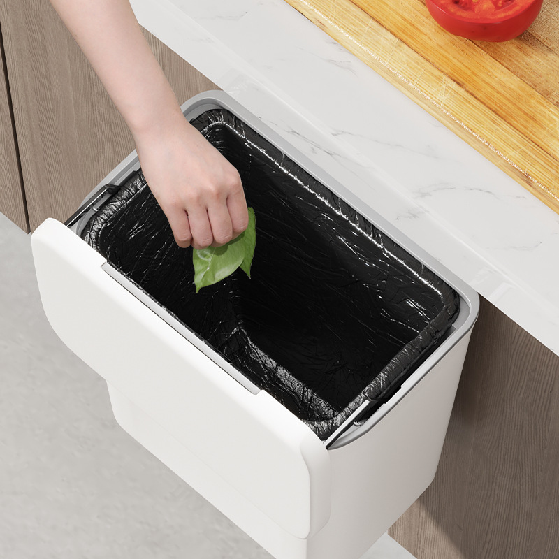 Kitchen Sliding Lid Trash Can for Home Use, Cabinet Door Wall-Mounted, Toilet, Bathroom, Living Room Storage Bin, Automatic Closing