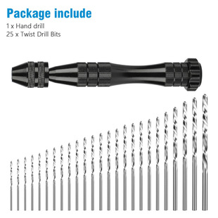 26PCs miniature hand drill set small manual keyless chuck pin wheel hand drill 0.5-3.0 twist drill