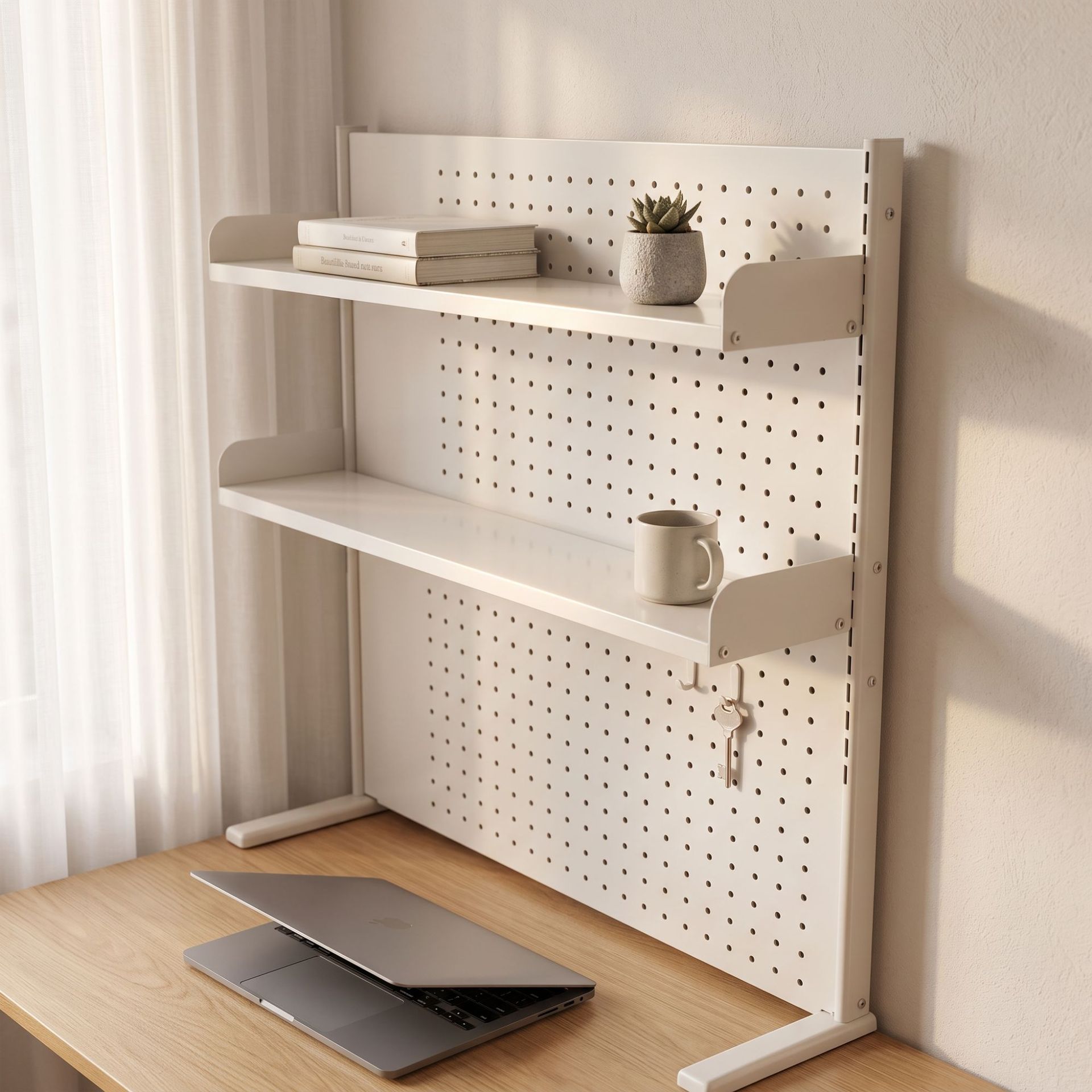 Desktop perforated board storage rack for student dormitory desks, multi-layer bookshelf, no-drill required, vertical storage rack for office desks