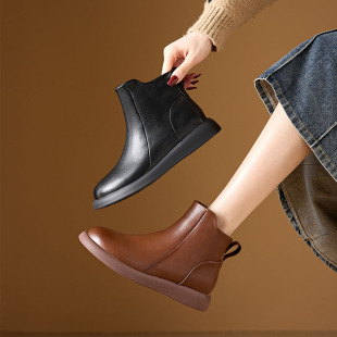 Genuine Leather Short Boots Women's 2023 Autumn and Winter New Flat Casual Martins Boots Maillard Live Explosions Women's Shoes 362