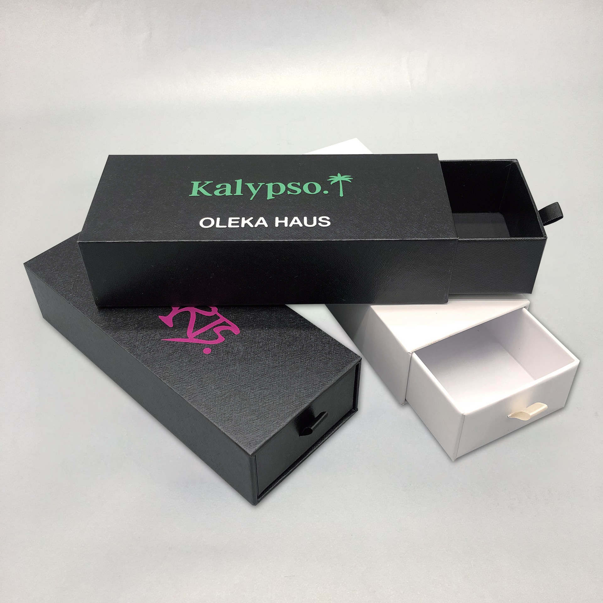 跨境鹿西包装黑色网纹光板眼镜纸盒抽屉盒现货礼品盒厂家可以丝印