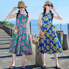 森系女童連衣裙2024夏季新款兒童碎花連衣裙花朵洋氣純棉過膝長裙