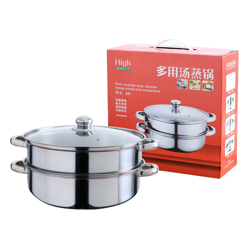 Stainless Steel Steamer Pot for Home Use, 28cm, Three-Layer, Thickened, Multi-Functional Hot Pot, Gift Pot, Direct Supply from Manufacturer