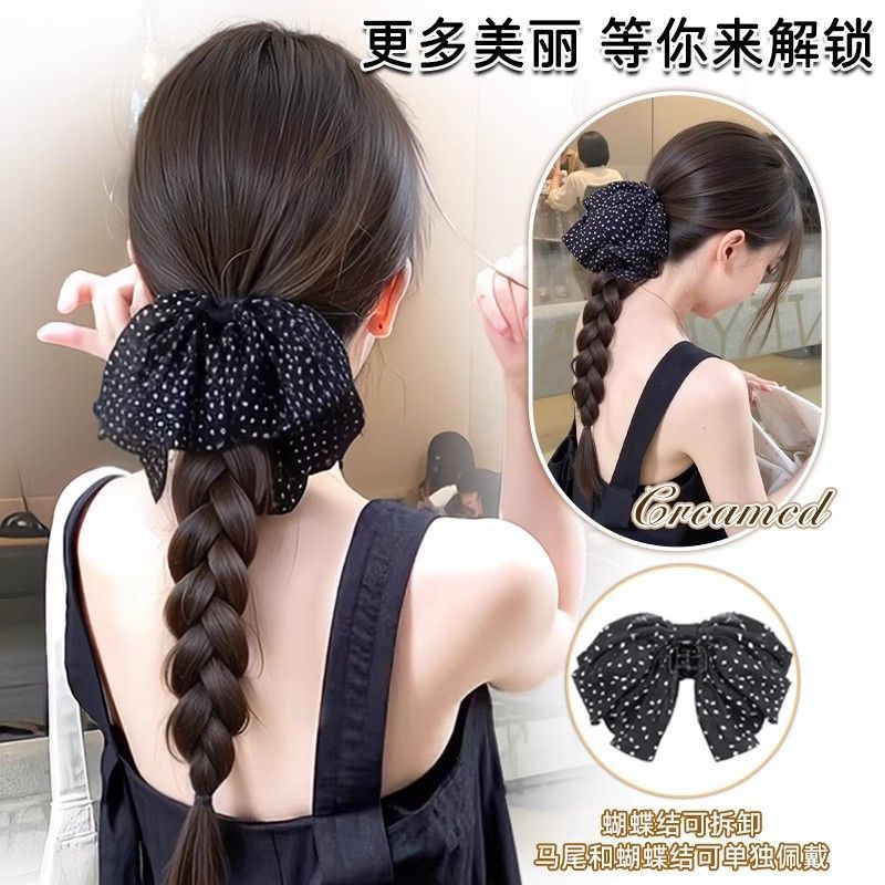 Estilo coreano elegante puntita bowknot pinza retro suave media corbata de cabello cola de caballo pinza de tiburón sombrero de captura de cabello mujer