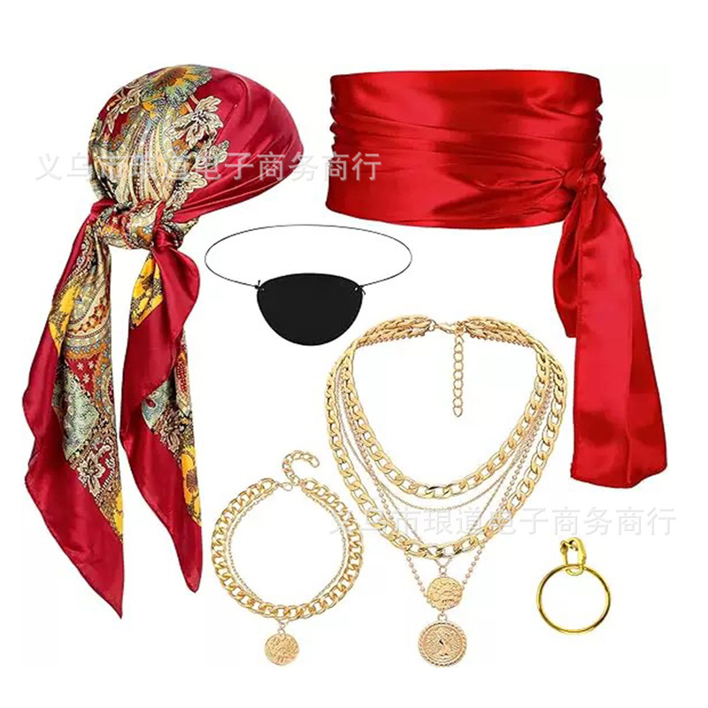 Christmas Halloween Prom Party Cosplay Pirate Dress up Accessories Headscarf Belt Necklace Bracelet Set Christmas Halloween Prom Party Cosplay Pirate Dress up Accessories Headscarf Belt Necklace Bracelet Set