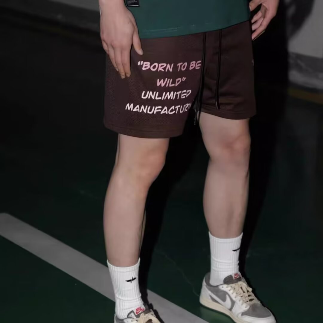 American Style Knee-Length Trendy Summer Shorts for Men High Street Striped Mesh Print Versatile Casual Mesh Quarter Shorts