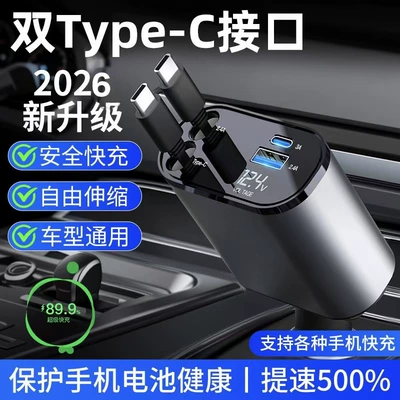 Lighter Car Charger, Mobil şarj cihazları - boxed-oval-alloy-super-fast-charging-dual-type-c-cable