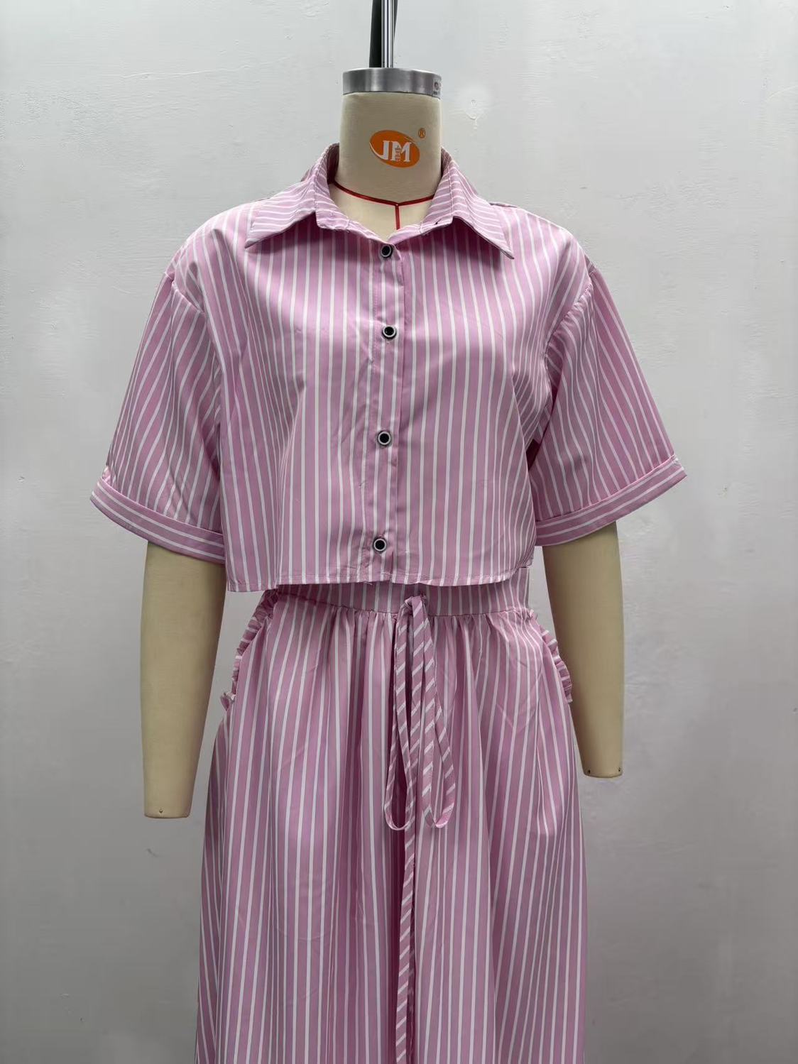 Women's Clothing Women's Style Striped Cardigan Shirt High Waist Slim Fit Tie Up Skirt Two Piece Set Fashion_ecoleips.com