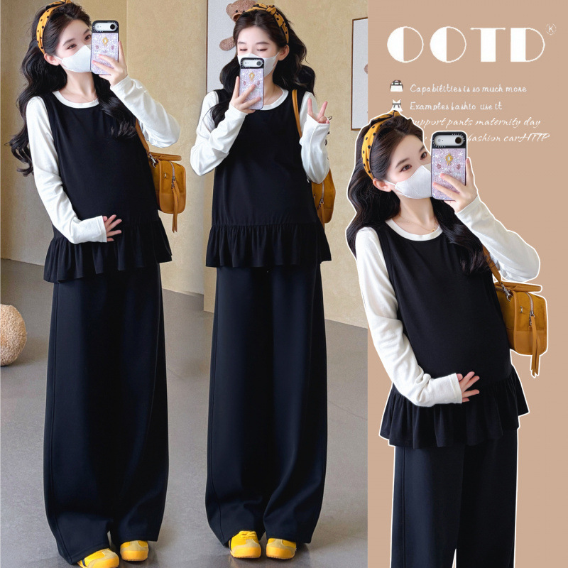 Maternity autumn outfit, trendy mom fashion new style, plus-size slimming top, mid-length, stylish, casual, loose two-piece set Maternity autumn outfit, trendy mom fashion new style, plus-size slimming top, mid-length, stylish, casual, loose two-piece set