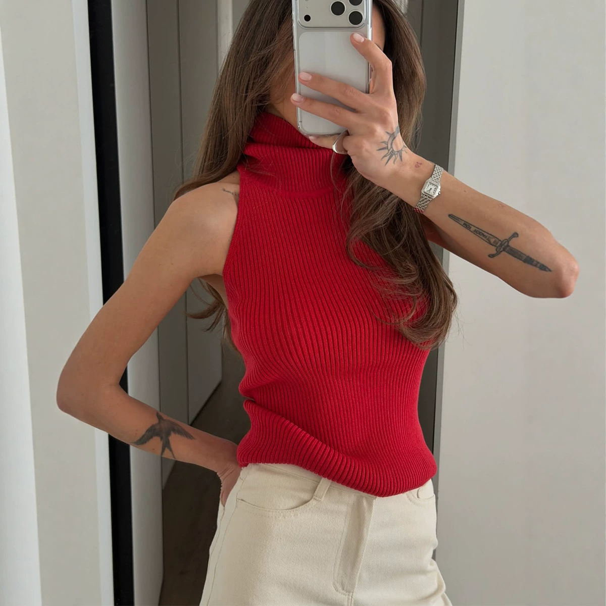 Cross-Border Halter Neck Sleeveless Tank Top for Women 2026 European and American Style Slim Fit Backless Knitted Base Shirt High-Neck Tank Top for Women