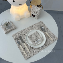 韩系ins风纯棉餐巾韩国ins风黑色点点茶餐垫杯垫洗碗巾棉麻高级感