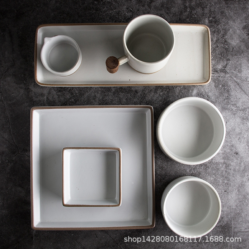 Coreano ins estilo blanco taza de café placa cuadrada cena conjuntos