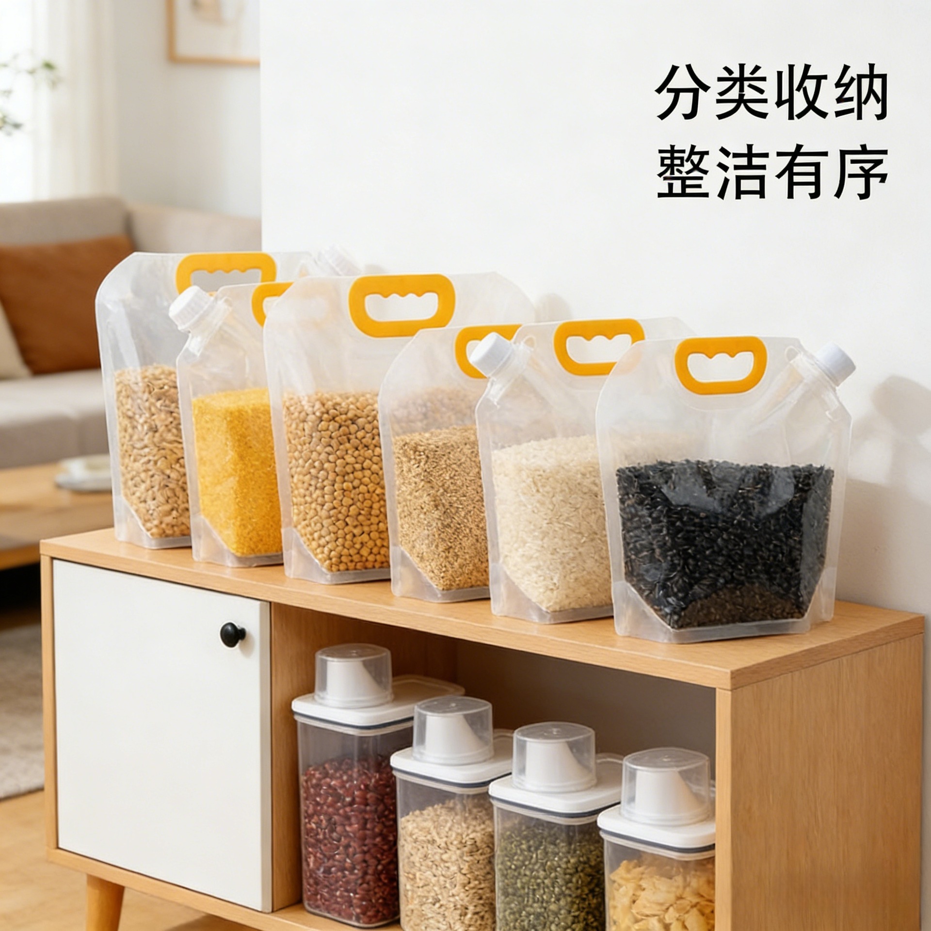 Grain Storage Sealed Bags with Handles for Home Use, Transparent Insect-Proof Fresh-Keeping Bags, Rice and Grain Sorting Storage Bags
