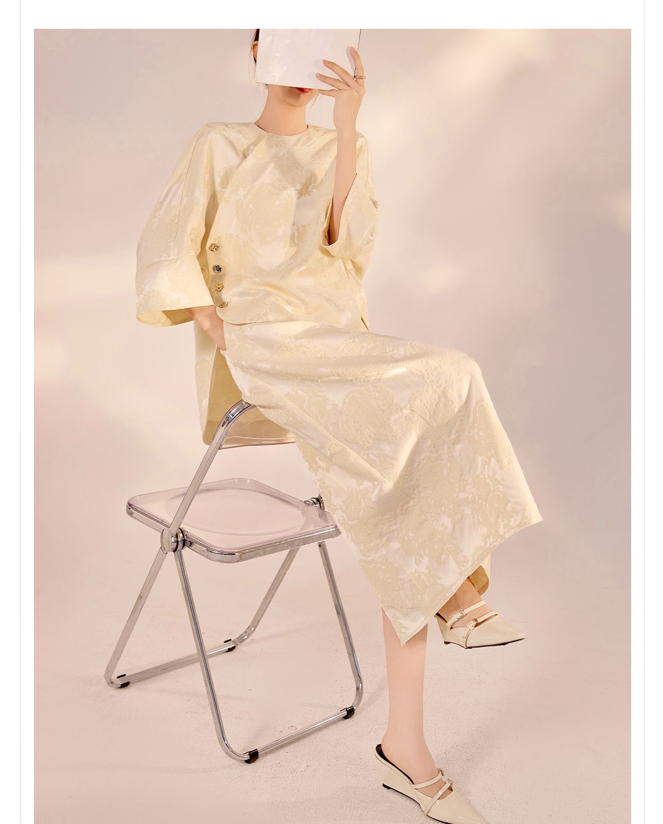 Bộ áo chân váy phong cách Trung Quốc mùa xuân hè chất liệu rayon rộng rãi — Áo, Váy nửa chi tiết 5