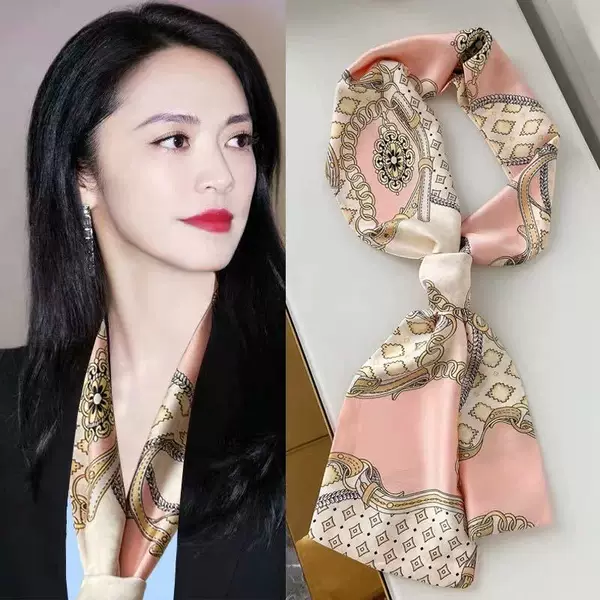 Korean Style Retro Elegant Oil Painting Scarf Women's Spring and Autumn All-match Ribbon Double-layer Thin Narrow Scarf Long Scarf Hair Belt