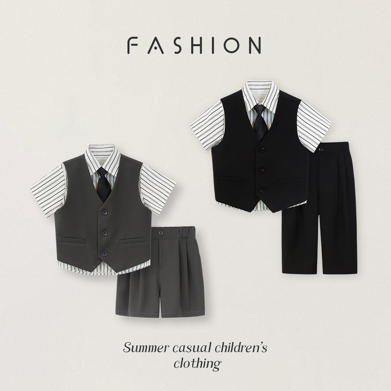 Children's Suits, Boys' Spring and Summer Casual and Handsome Vest Sets, Flower Girl's One-Year-Old Dress, Boy's Host Photography Performance Clothing