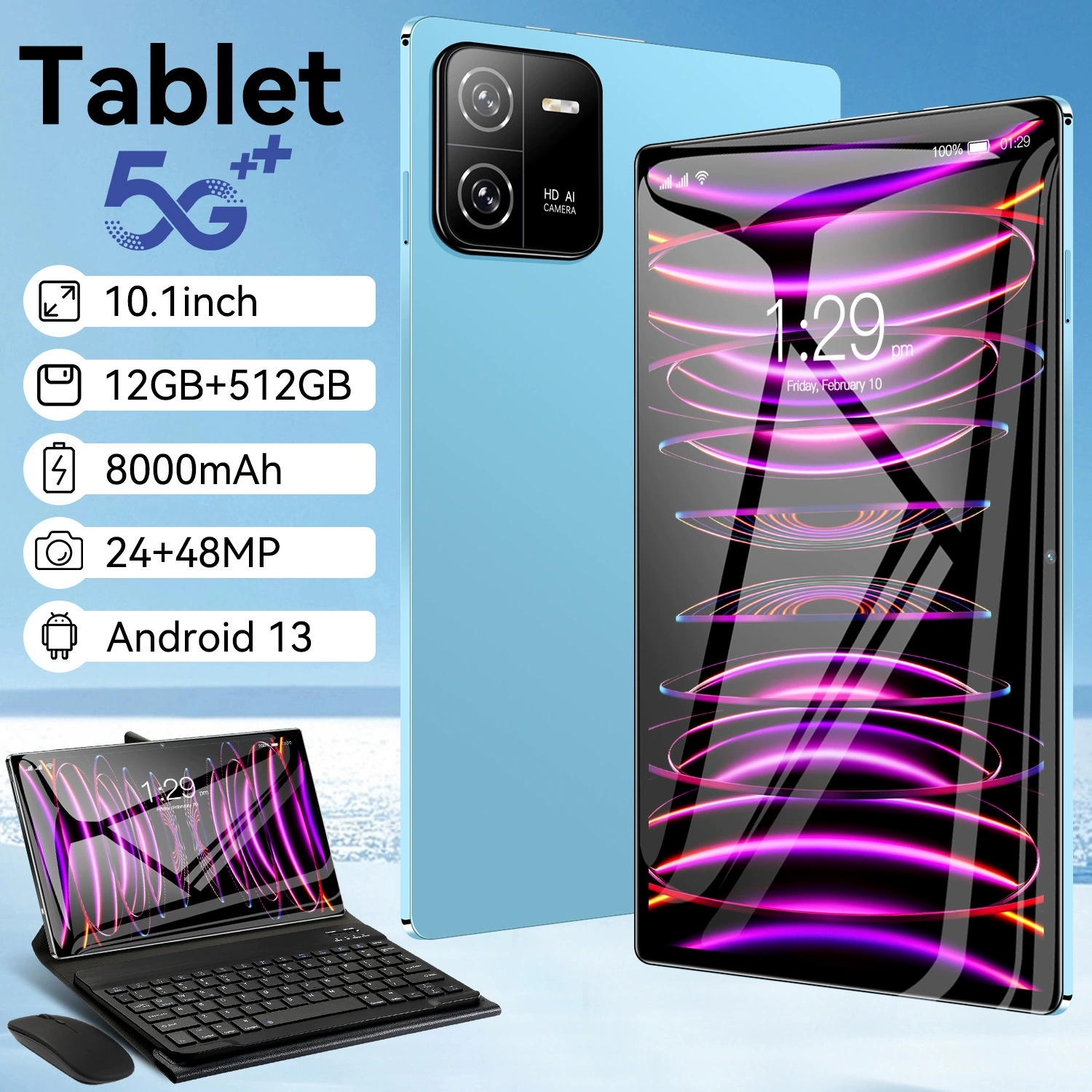 Планшет 10,1 дюйма, 12ГБ+512ГБ, 5G и Bluetooth, Android 13