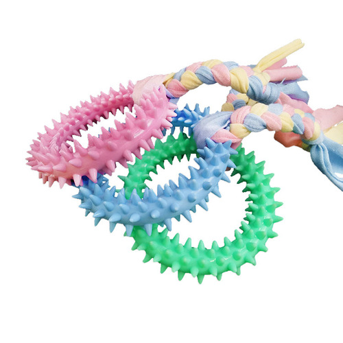 Cross-border new pet toys tooth cleaning colorful cotton thorn ring TPR bite resistant puppy teeth grinding dog training toy