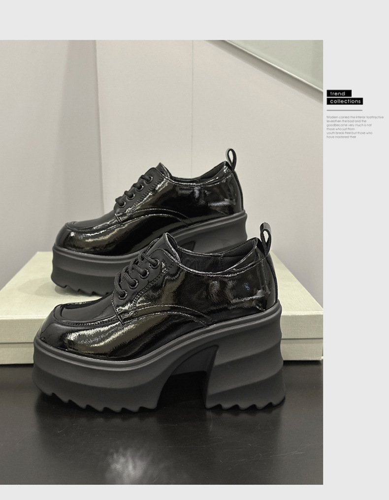 Thick soled loafers for women, autumn 2023 new versatile square toe height increasing single shoes, women's lace up_voghion.com
