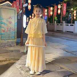 原版刺绣面料国风刺绣两件套2025女童套装