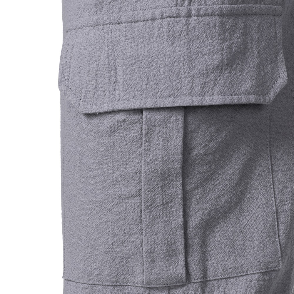 Men's Linen Cargo Pants All Season Thin Multiple Pockets Loose Casual Wide Leg Capri Pants_viptrois.com