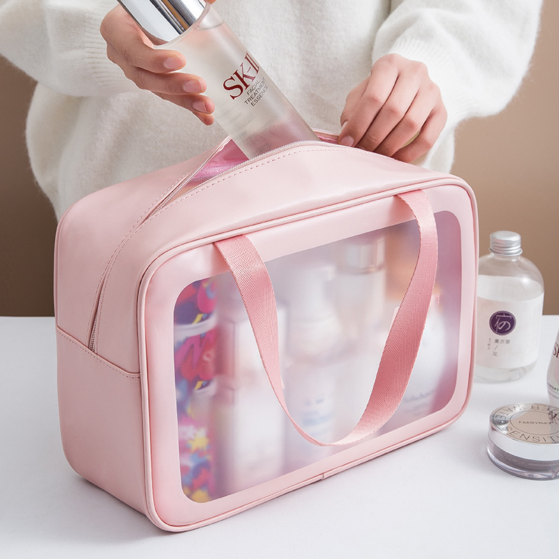 Pu Waterproof Cosmetic Bag Large Capacity Portable Transparent Toiletry Bag Travel Cosmetic Storage Bag Swimming Bag Without Logo