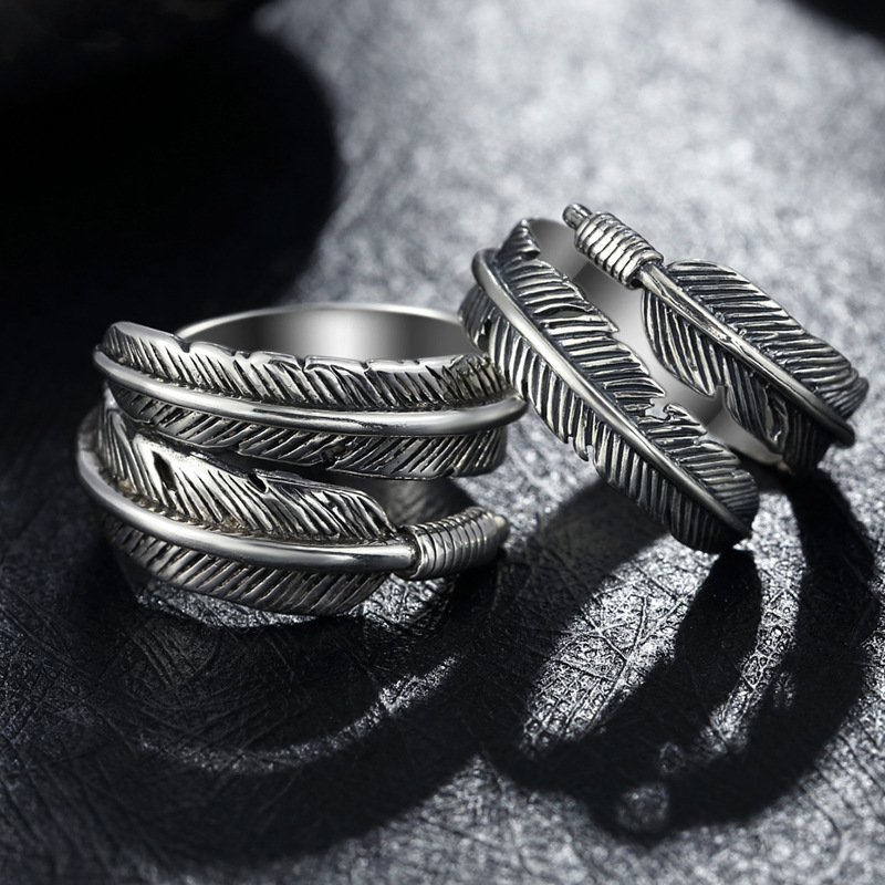Chiba vintage Angel wish Thai silver Open Couple ring female feather ring male Takahashi Wu Lang style ring