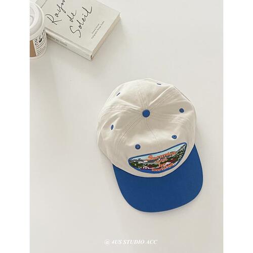 Niche color-blocking flat-brimmed hip-hop hat Japanese retro embroidered street trendy baseball cap women's face-showing small peaked cap